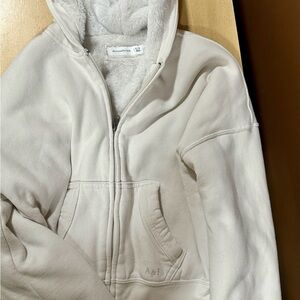 Abercrombie & Fitch Cream Sherpa-Lined Zip Hoodie